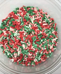 QA Products, Inc. - Beloit, Wisconsin Christmas Candy Cane Shapes Red Green Candy Canes Topping Sprinkles 1 Pound Sprinkles & Toppings