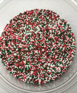QA Products, Inc. - Beloit, Wisconsin Christmas Jingle Mix Nonpareils Red Green White Topping Sprinkles 8 Ounces