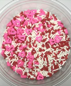 QA Products, Inc. - Beloit, Wisconsin Sprinkles & Toppings Valentine Sprinkle Mix Lovestruck Pink Hearts Red White Sprinkles 1 Pound