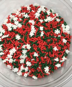 QA Products, Inc. - Beloit, Wisconsin Christmas Noel Mix Snowflake Shapes Green Red Sprinkles Topping 6 Pounds Sprinkles & Toppings